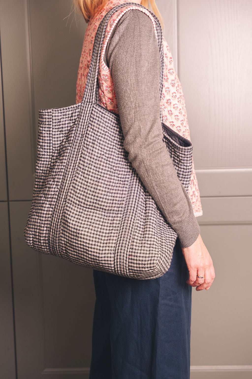 Black and White Handloom Gingham Tote
