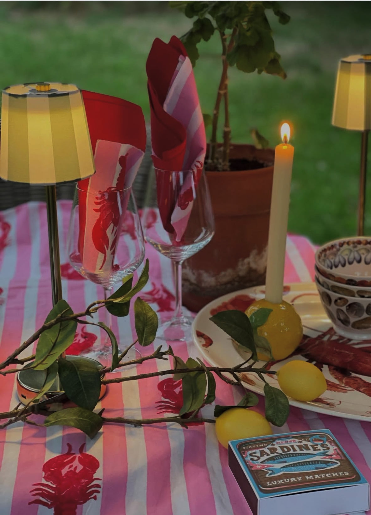SECONDS Lobster and Pink Stripe Table Cloth - Six Seater