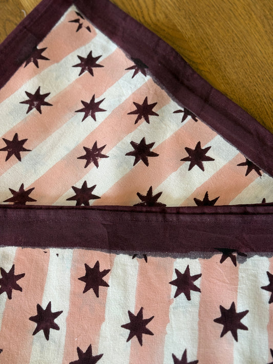 SECONDS Pink Stripe & Burgundy Star Block Print Tablecloth 4