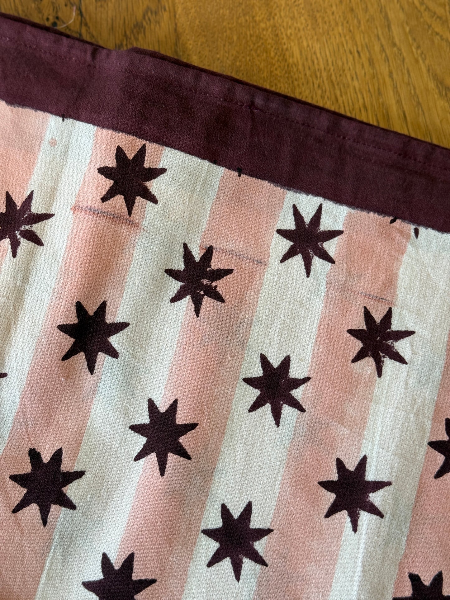 SECONDS Pink Stripe & Burgundy Star Block Print Tablecloth 3