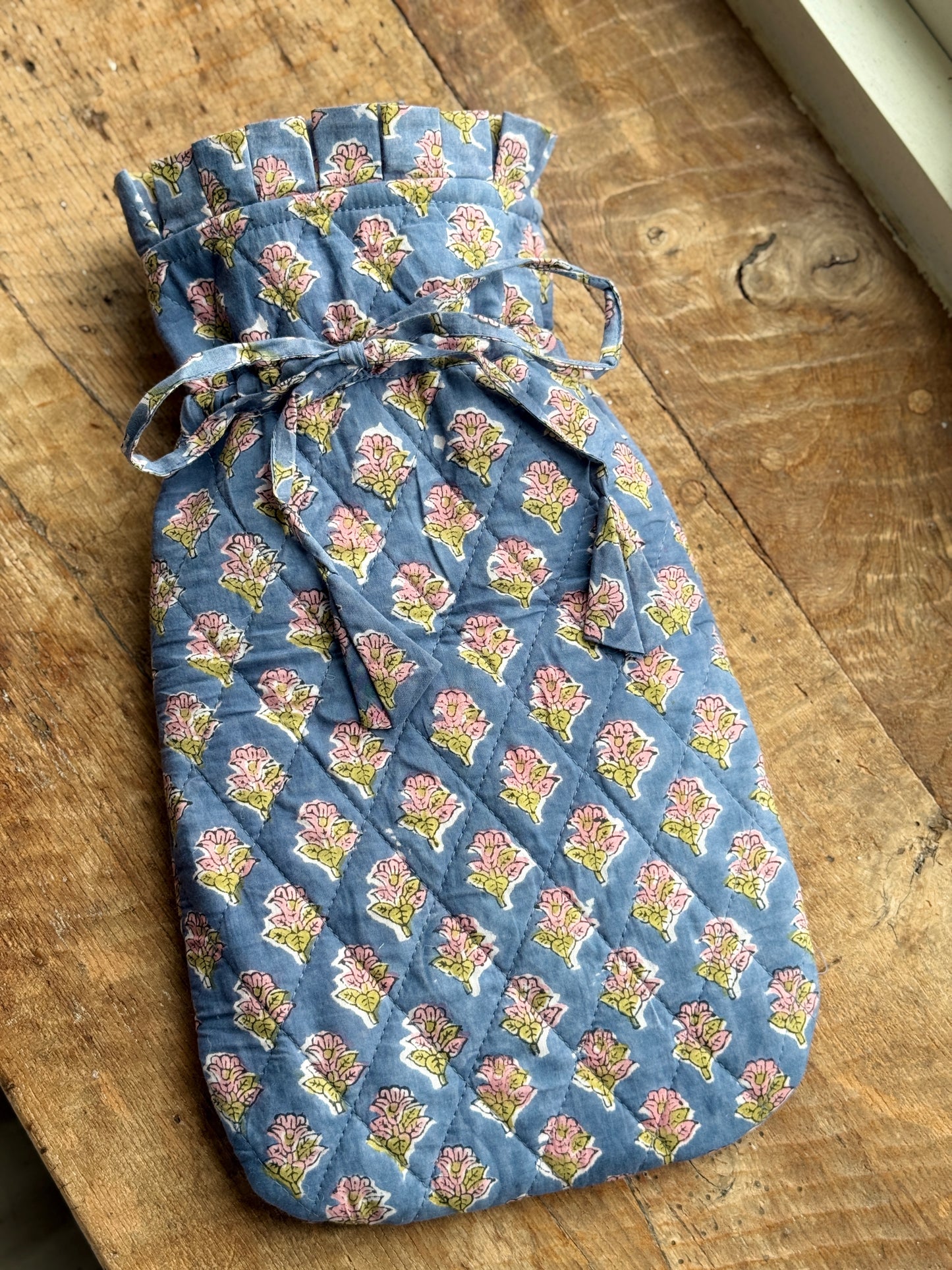 Quilted Block Printed Hot Water Bottle Covers