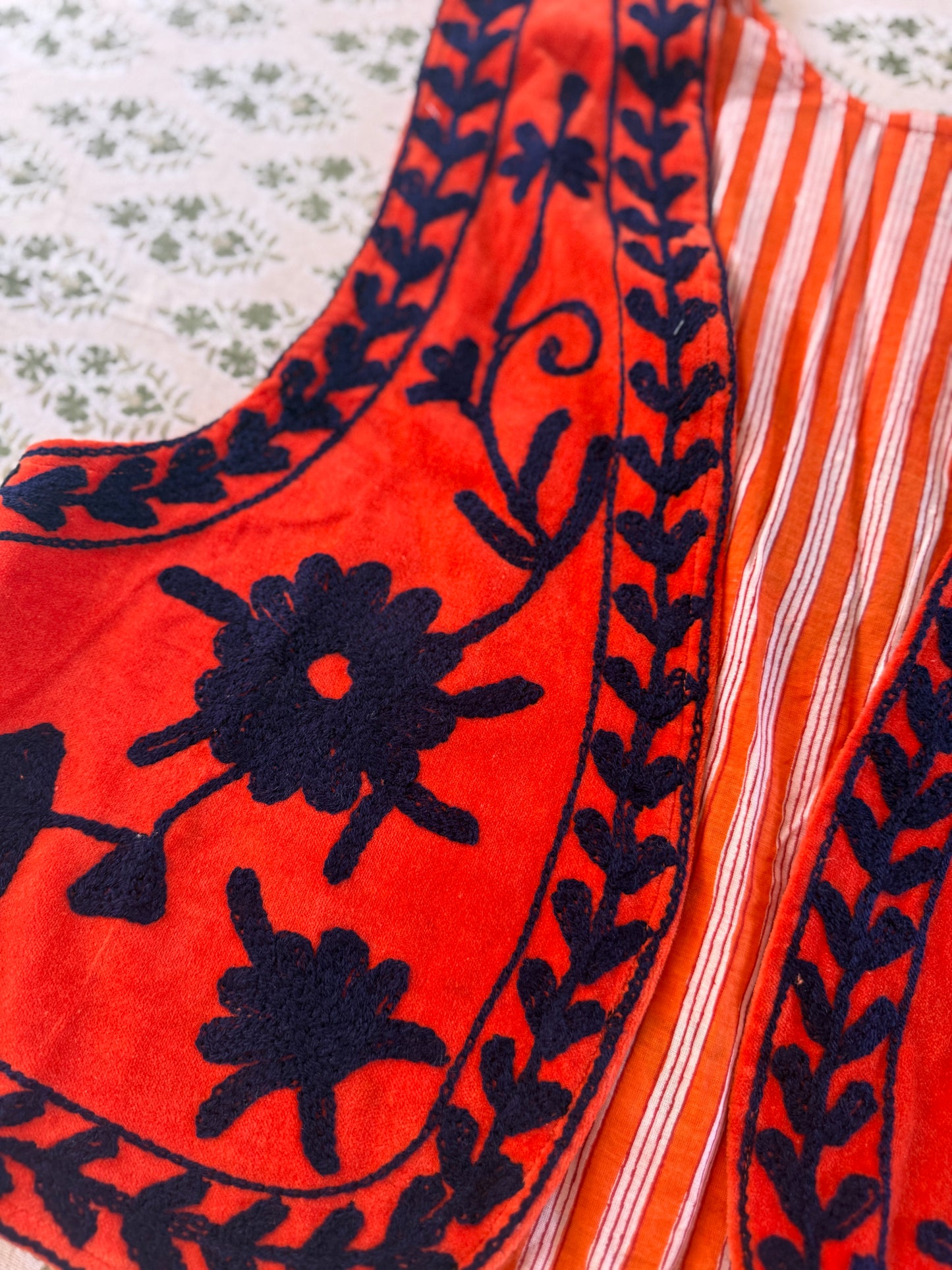 Burnt Orange & Navy Velvet Suzani Waistcoat
