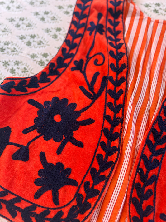 Burnt Orange & Navy Velvet Suzani Waistcoat
