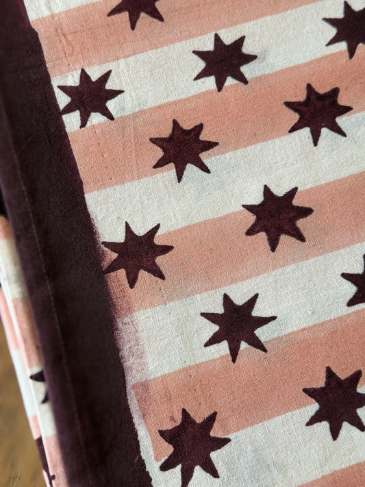 SECONDS Pink Stripe & Burgundy Star Block Print Tablecloth 2