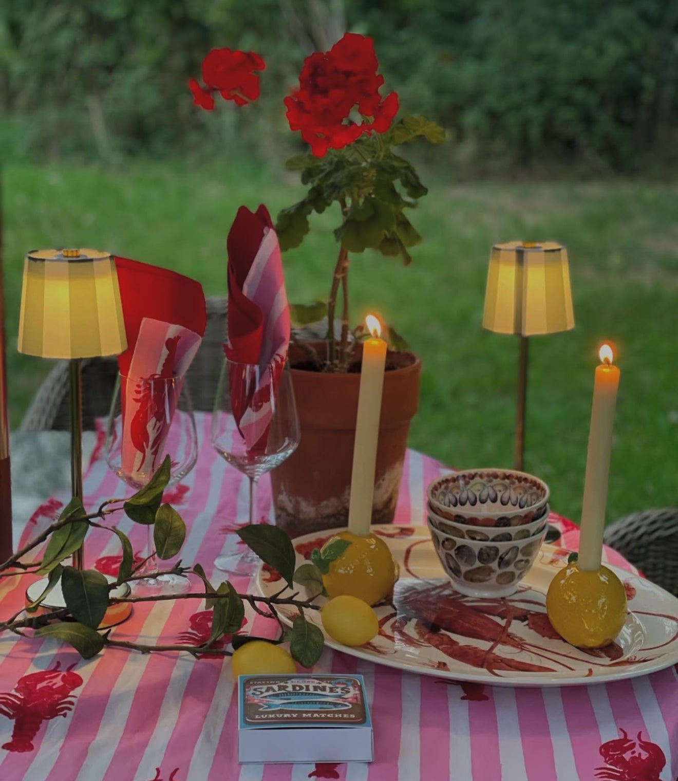 SECONDS Lobster and Pink Stripe Table Cloth - Six Seater