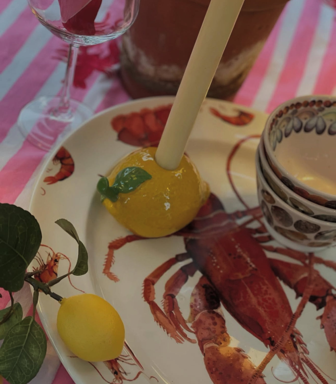 SECONDS Lobster and Pink Stripe Table Cloth - Six Seater