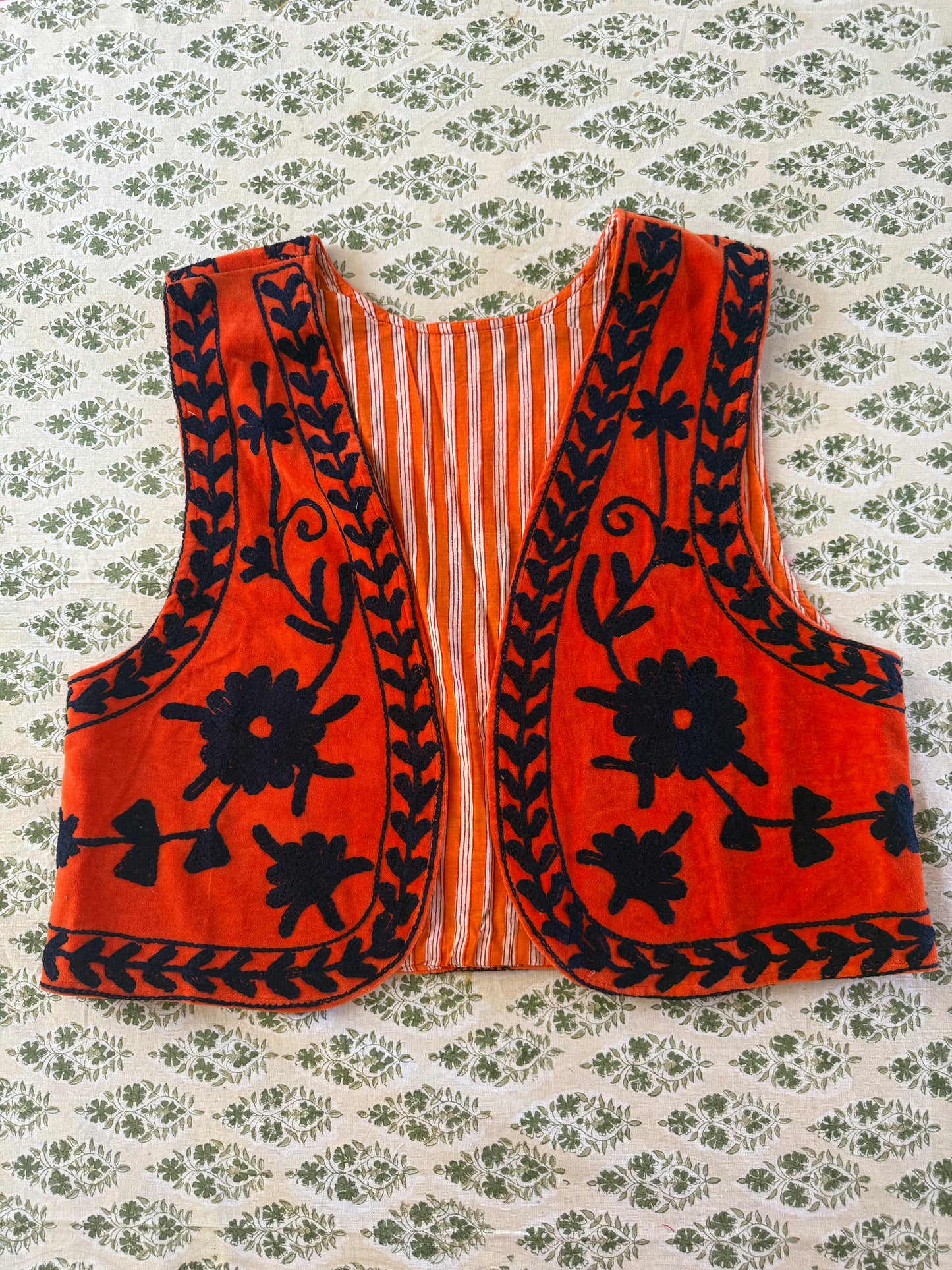 Burnt Orange & Navy Velvet Suzani Waistcoat