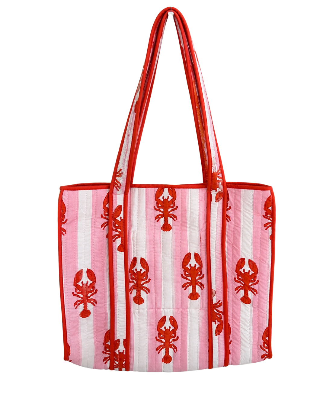 Pink Stripe Lobster Block Print Tote