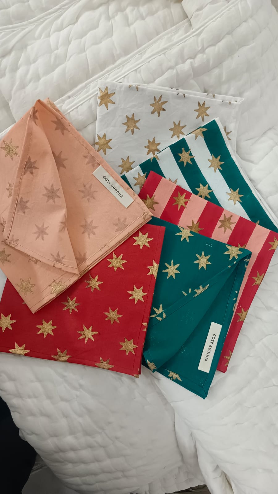 Christmas Stars and Stripes Hand Block Printed Napkins