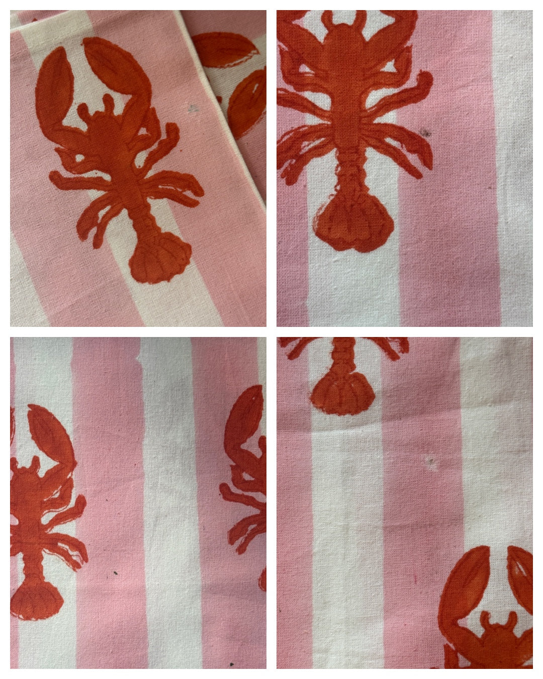 SECONDS Pink Lobster Stripe Block Print Napkins