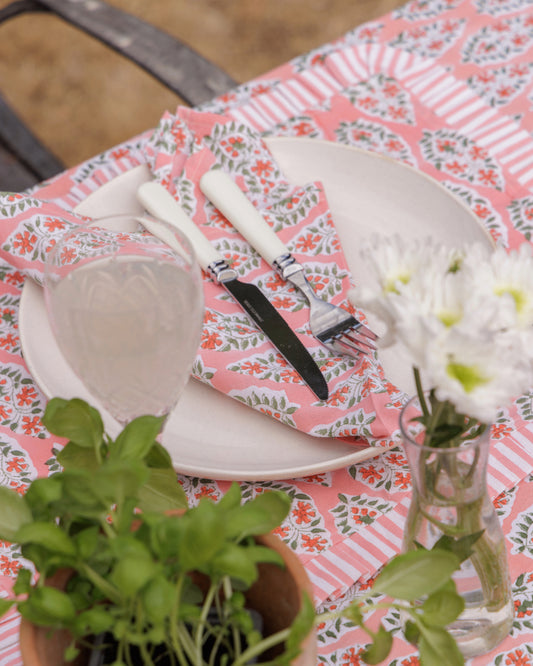 Coral Buti Block Print Tablecloth