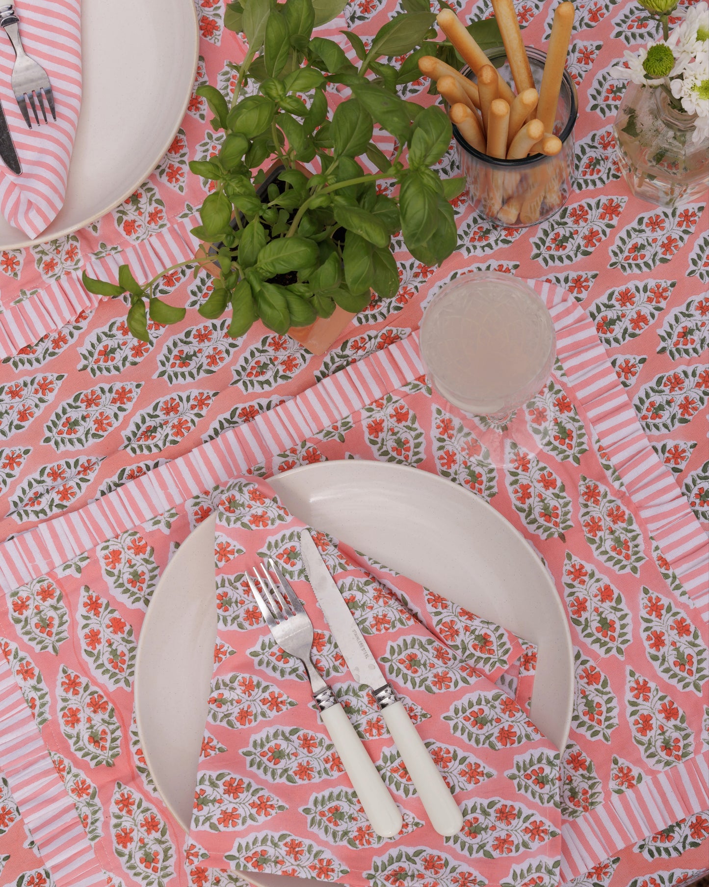 Coral Buti Block Print Placemats Set of 2