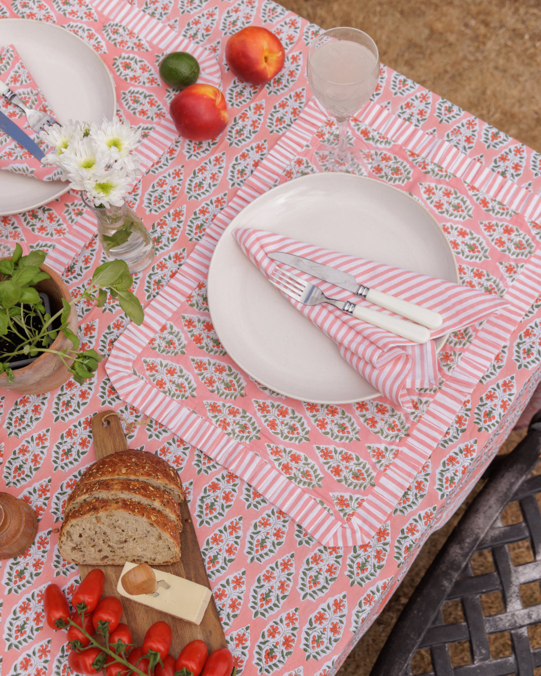 Coral Buti Block Print Napkins Set of Four