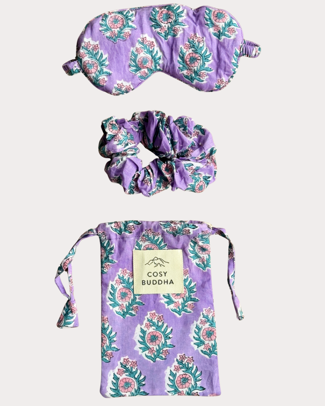 Block Print Gift Set - Eye Mask, Scrunchie & Pouch