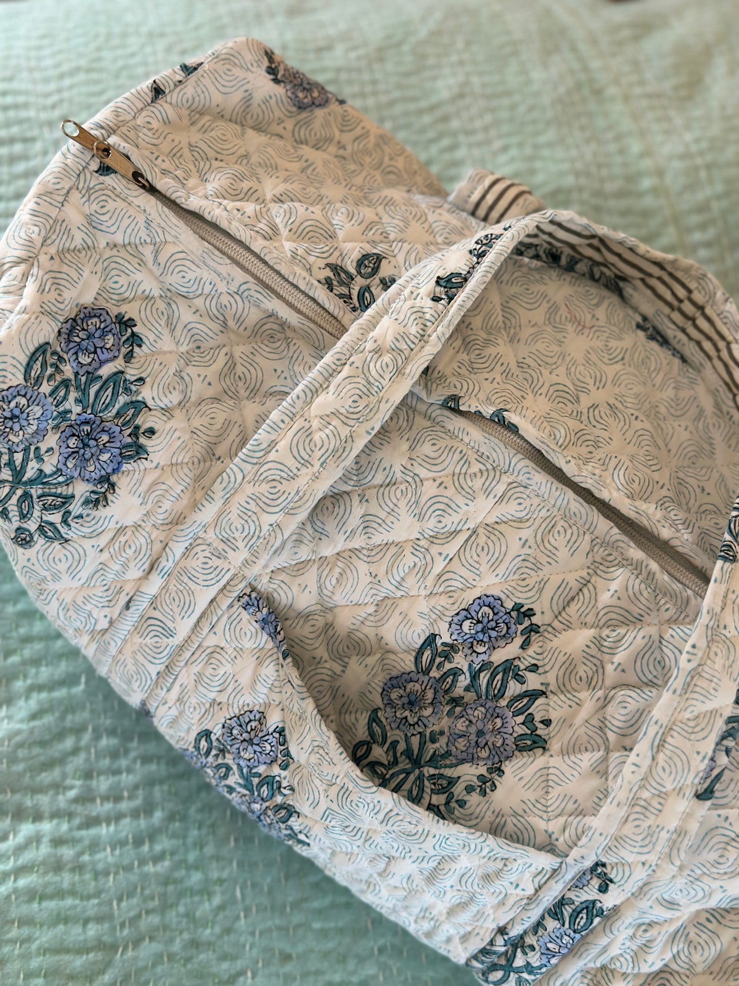 French Blue Floral Block Print Tote