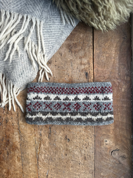 Grey and Maroon Hand Knitted Headband