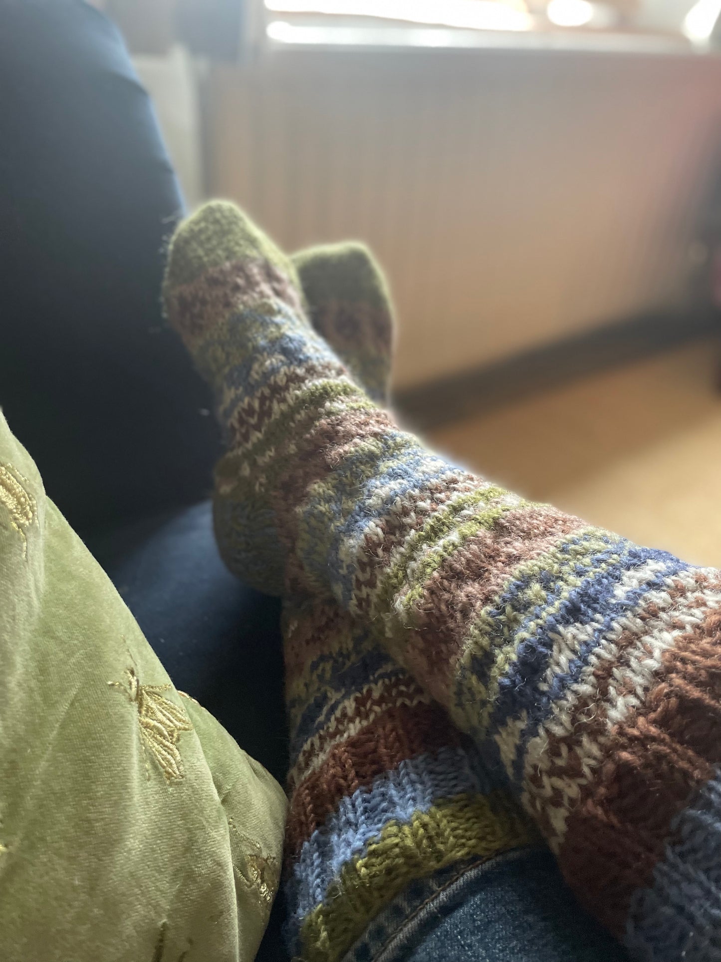 Olive Green Fair Isle Hand Knitted Socks