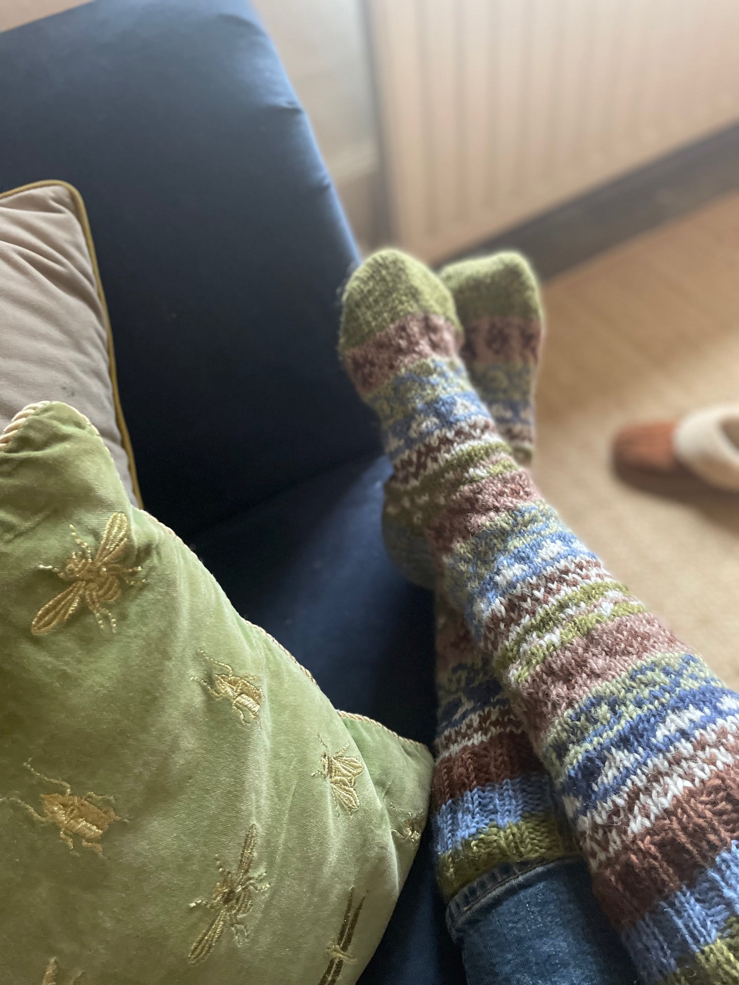 Olive Green Fair Isle Hand Knitted Socks