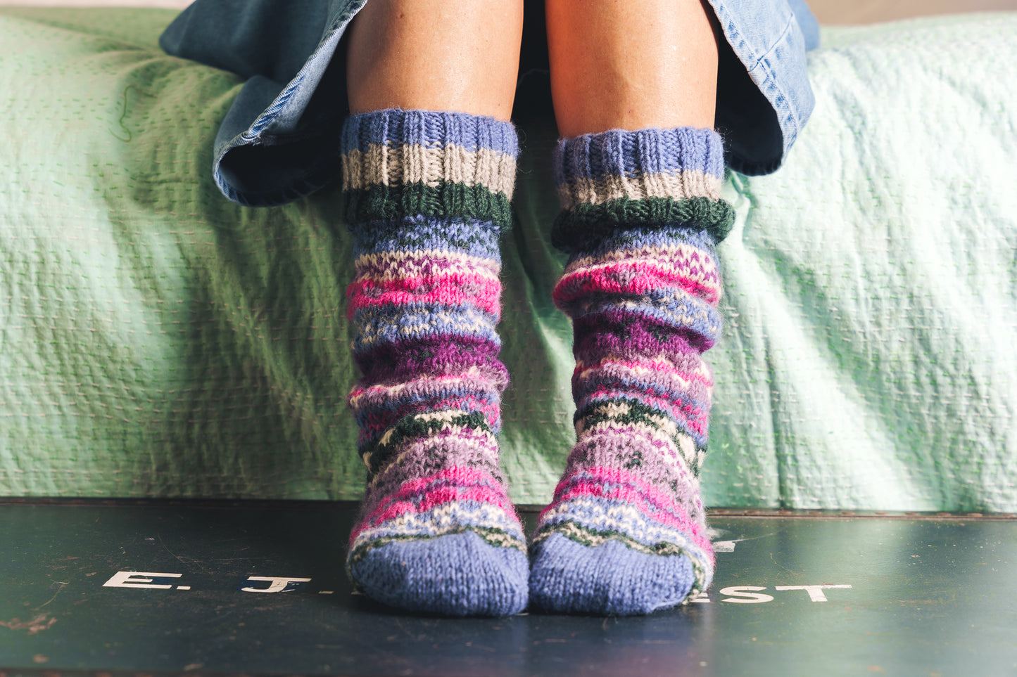 Lilac & Raspberry Fair Isle Hand Knitted Socks