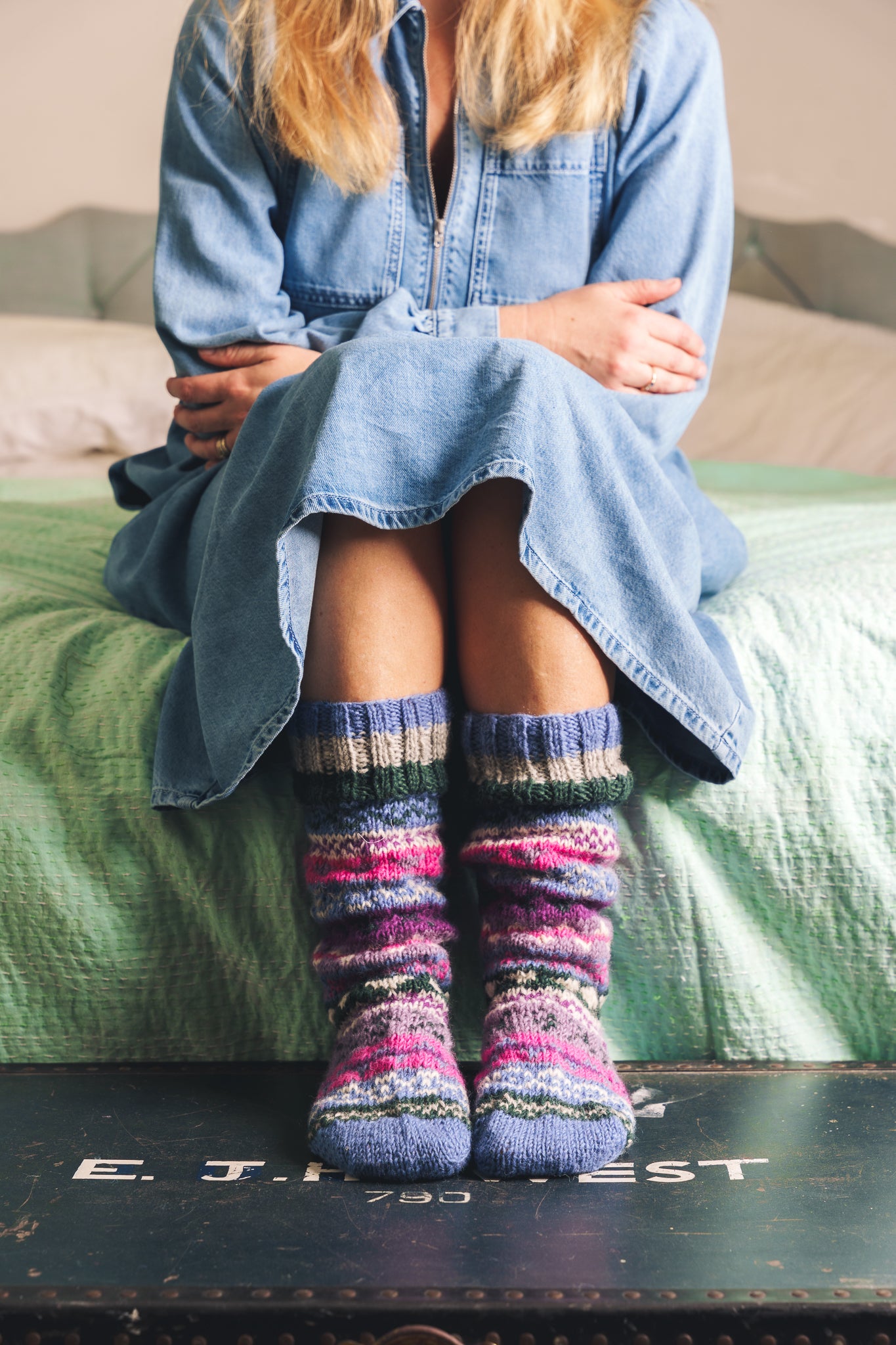 Lilac & Raspberry Fair Isle Hand Knitted Socks