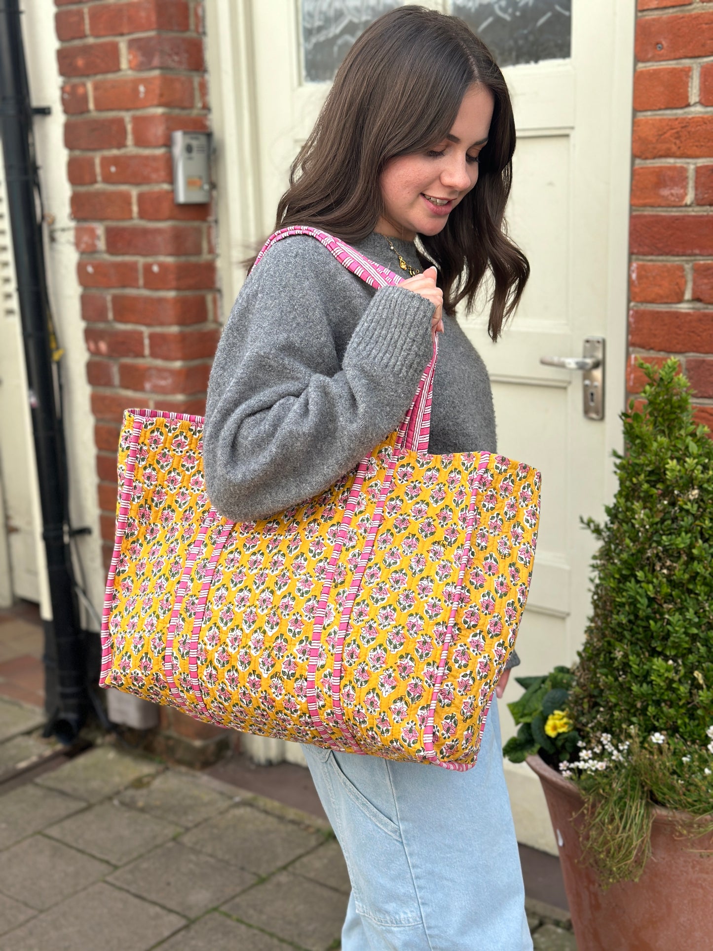 Saffron Floral Block Print Tote