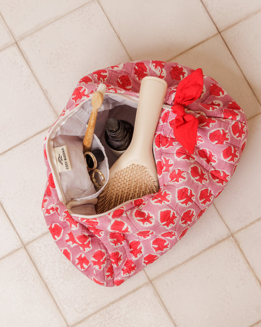 Bright Pink Buti Block Print Wash Bag