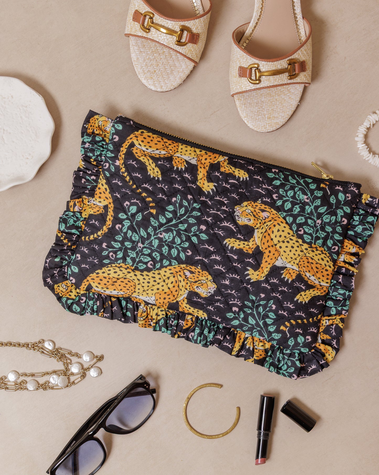 Noir Cheetah Ruffle Clutch