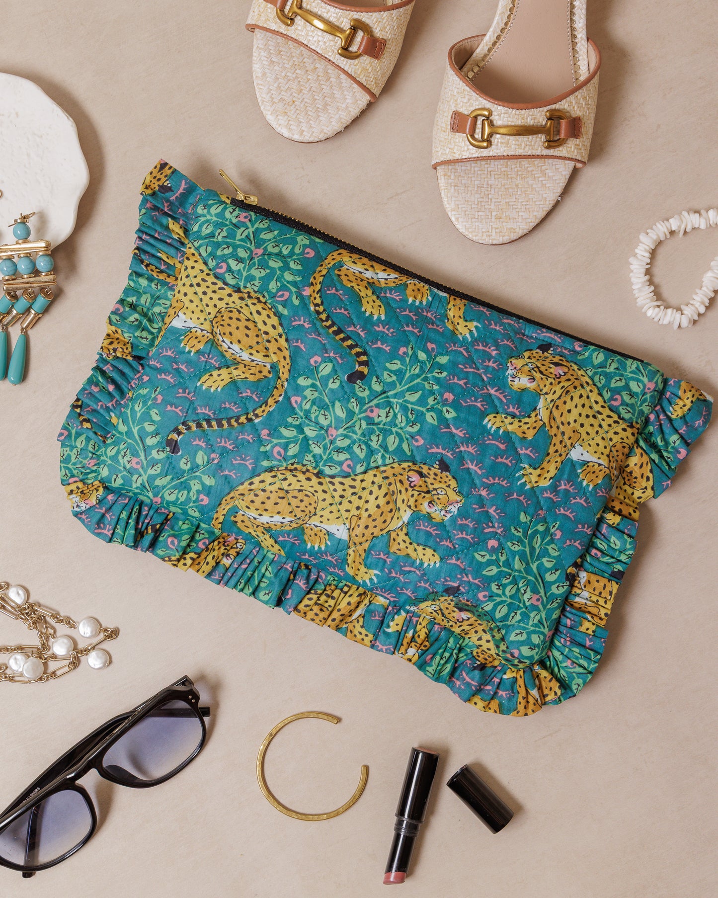Jade Cheetah Ruffle Clutch