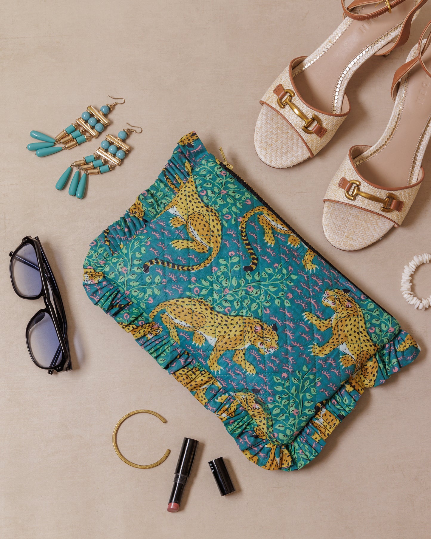 Jade Cheetah Ruffle Clutch