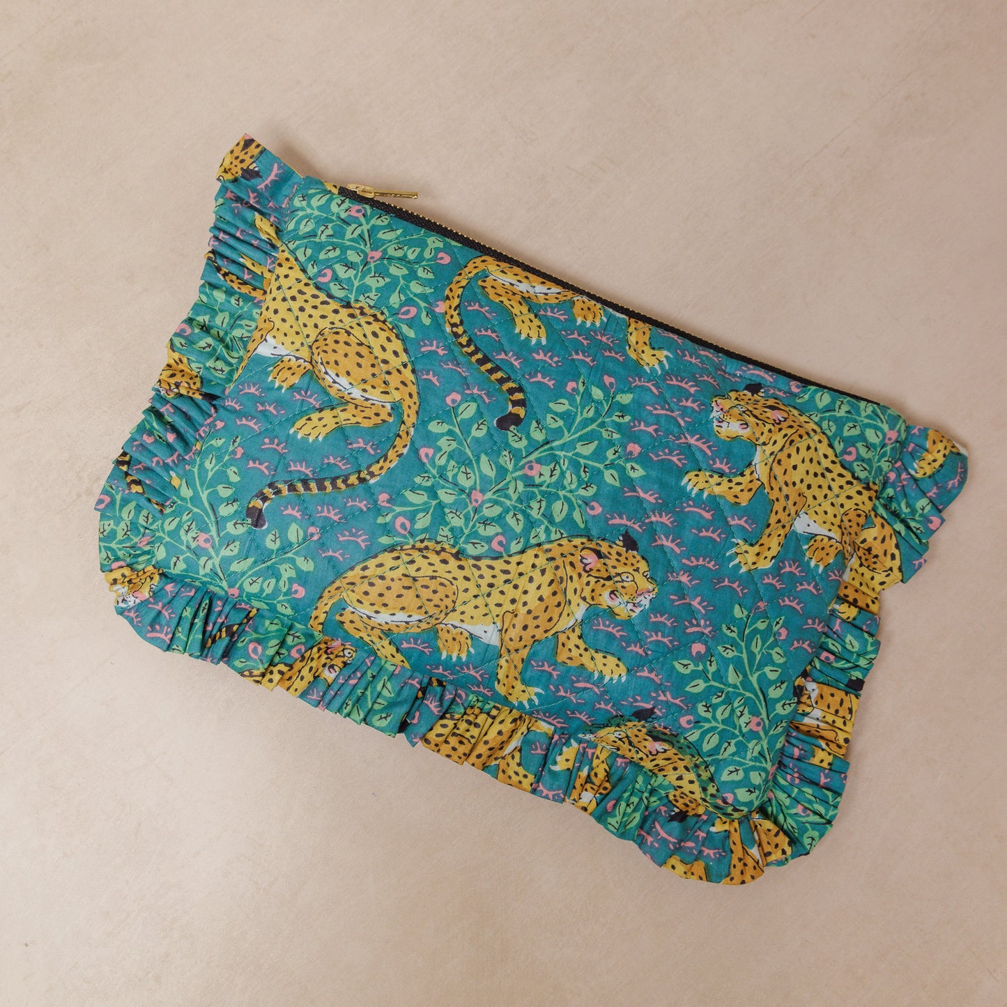Jade Cheetah Ruffle Clutch