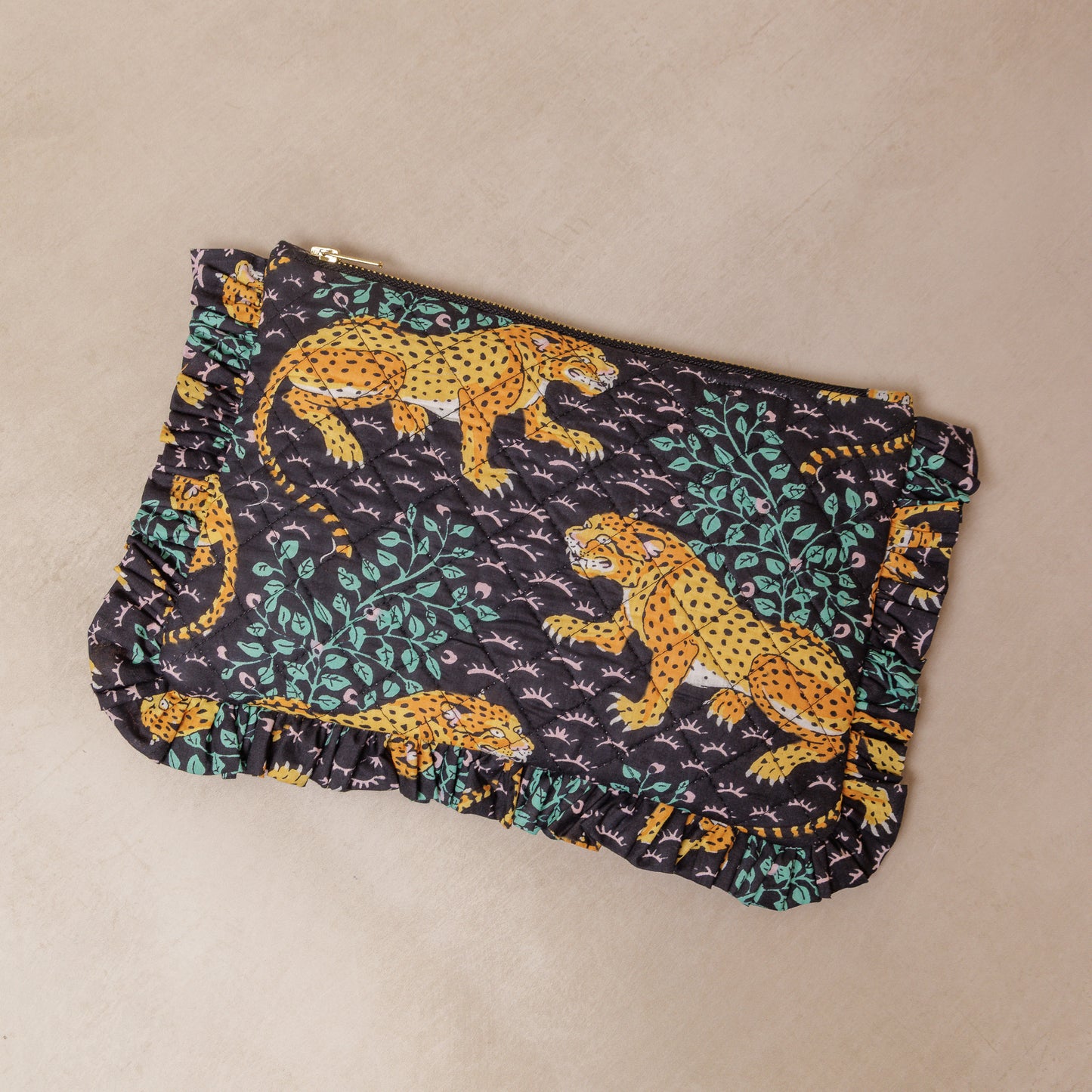 Noir Cheetah Ruffle Clutch