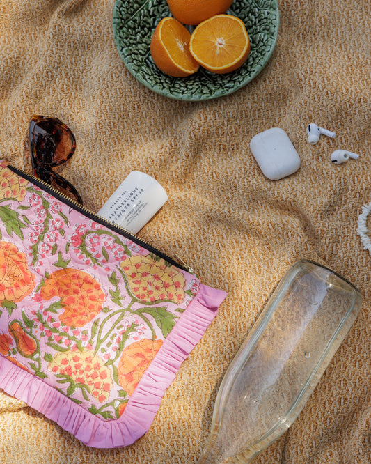 Pink Floral Ruffle Clutch