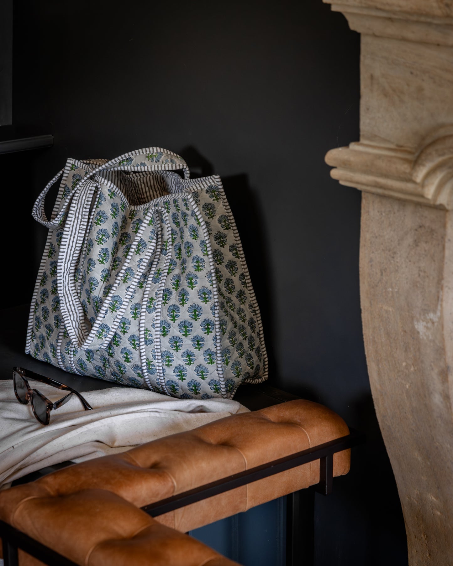 French Blue Block Print Tote