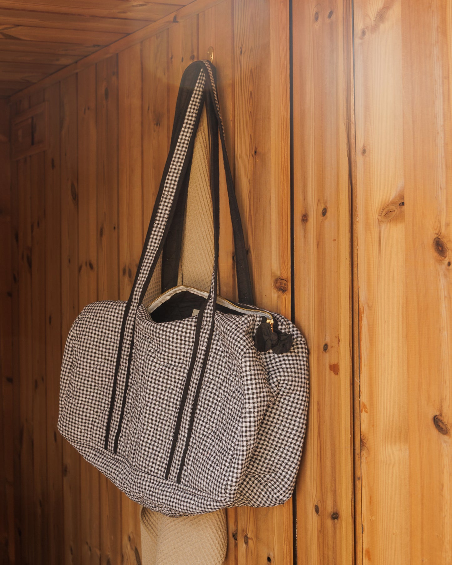 Black and White Khadi Gingham Duffle Bag