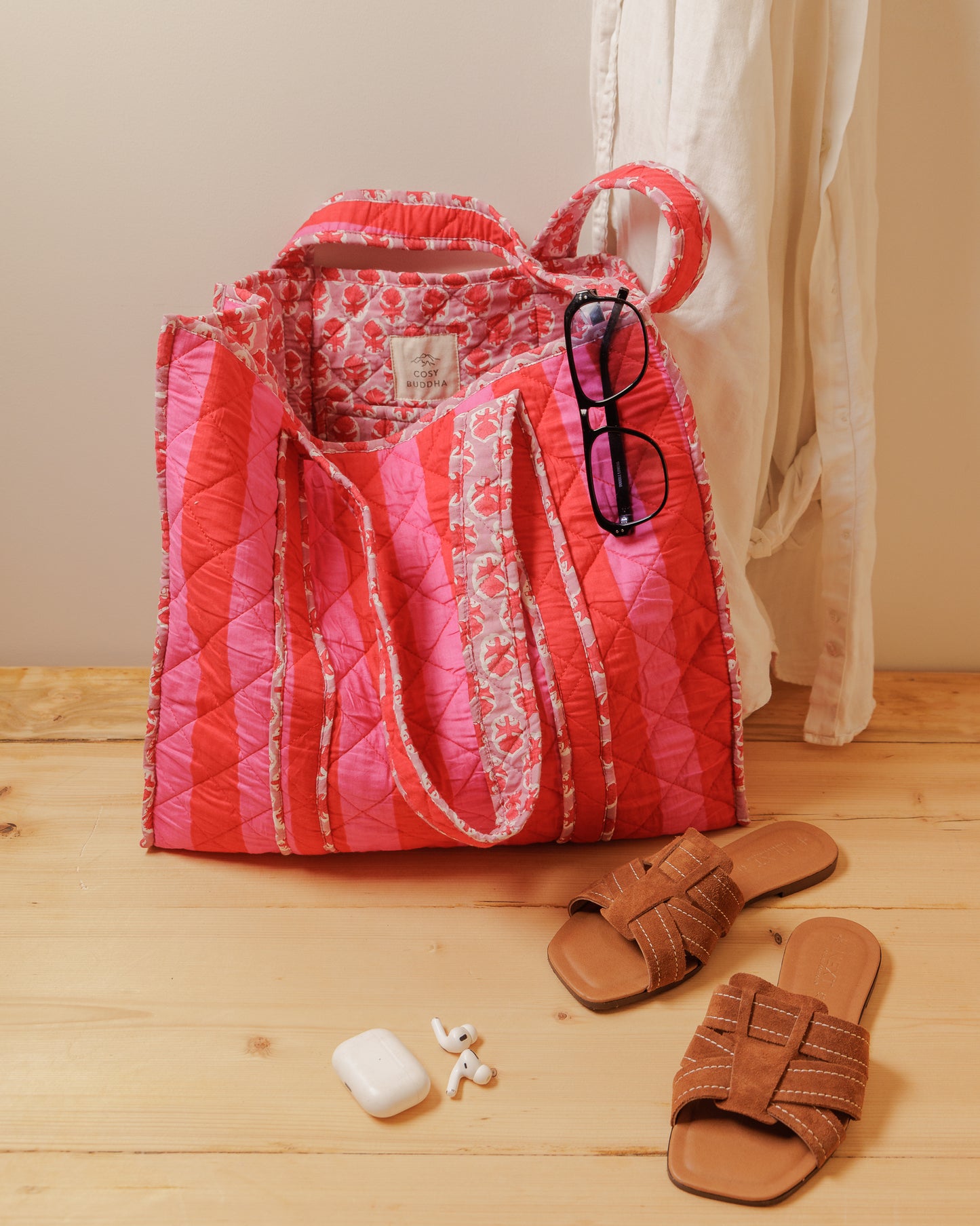 Pink and Red Buti Stripe Tote