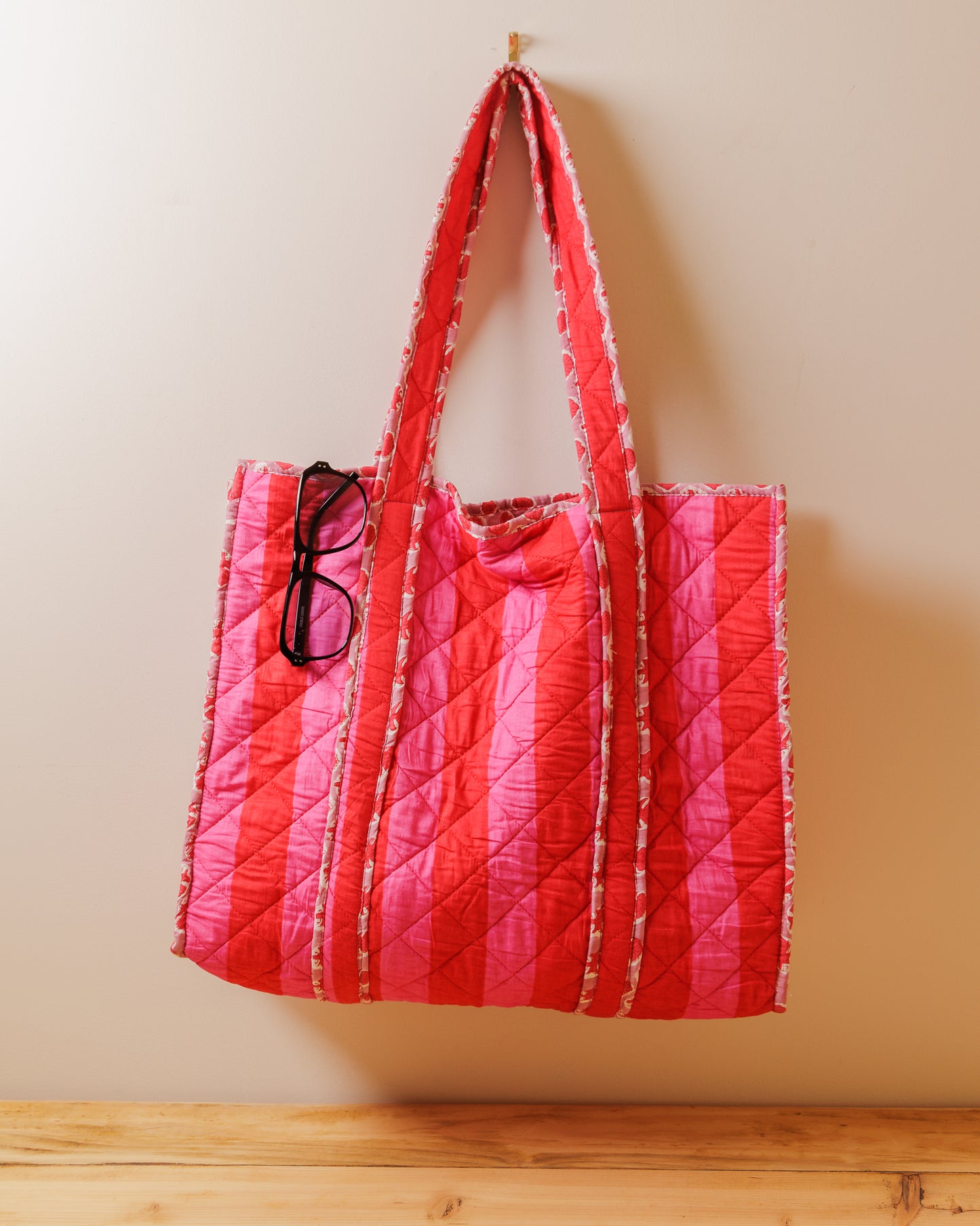 Pink and Red Buti Stripe Tote