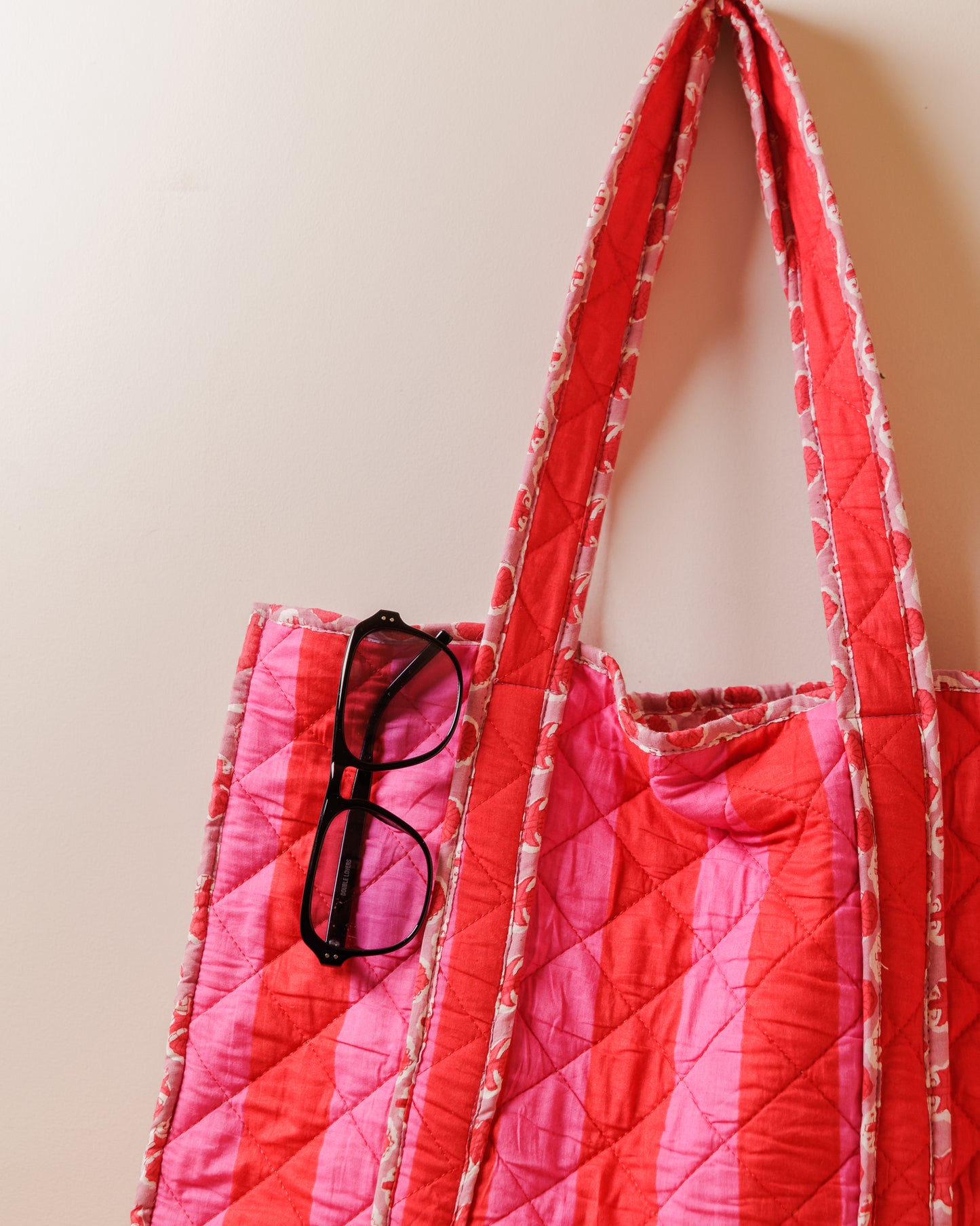 Pink and Red Buti Stripe Tote