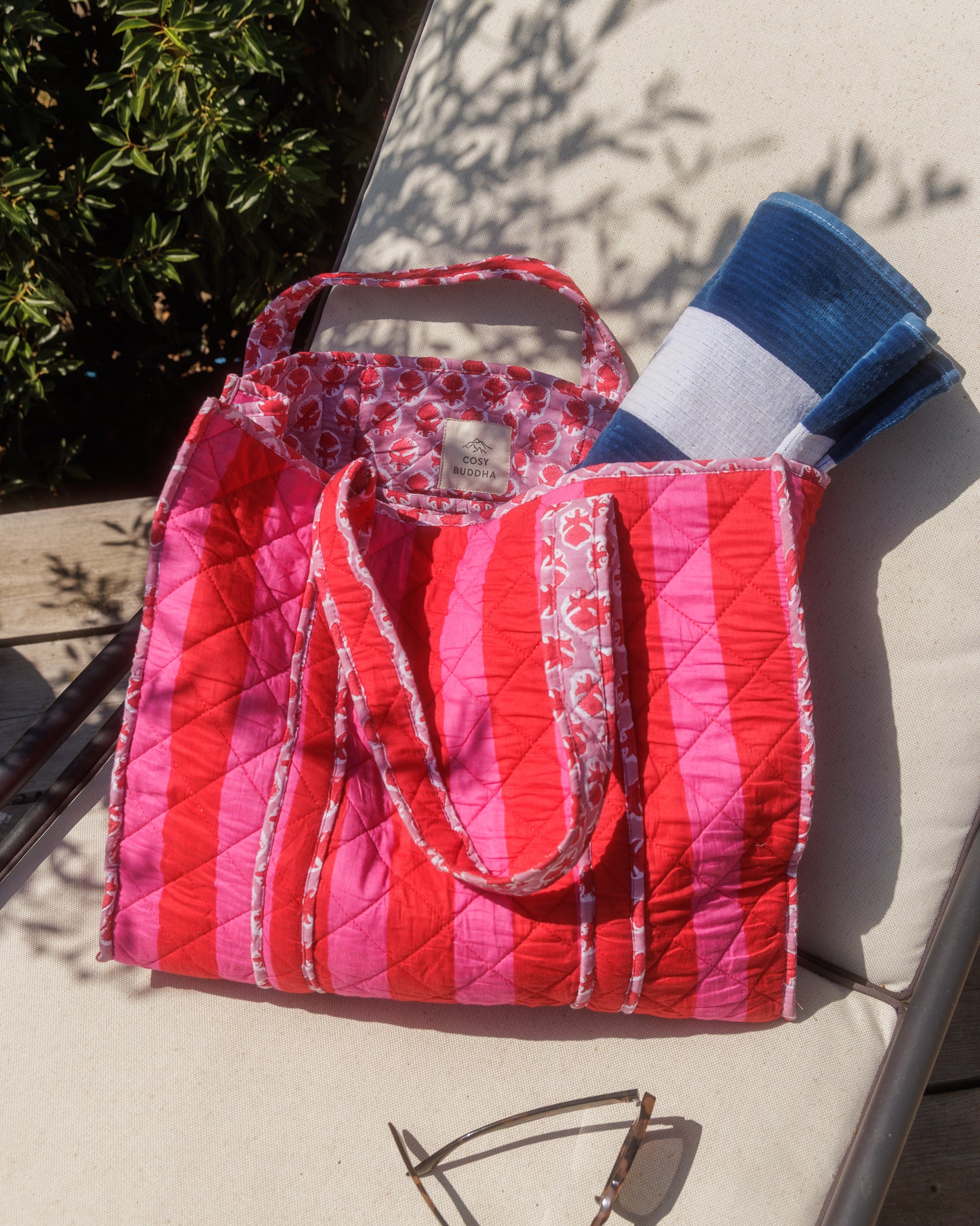 Pink and Red Buti Stripe Tote