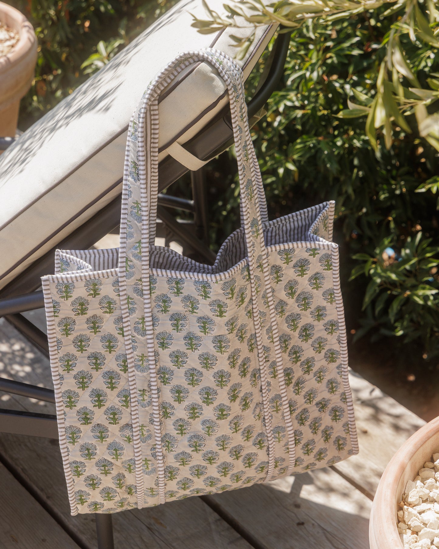 French Blue Block Print Tote