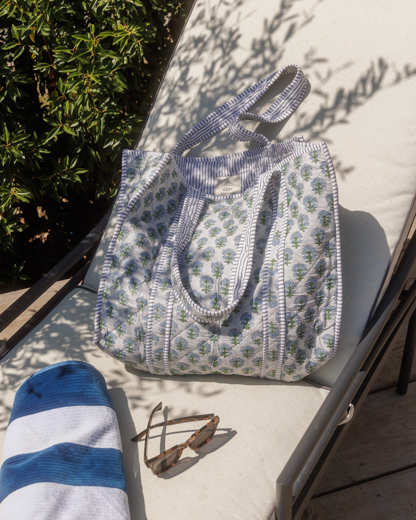 French Blue Block Print Tote