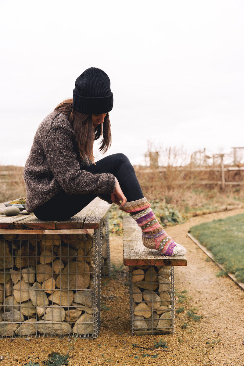 Pink & Olive Green Fair Isle Hand Knitted Socks