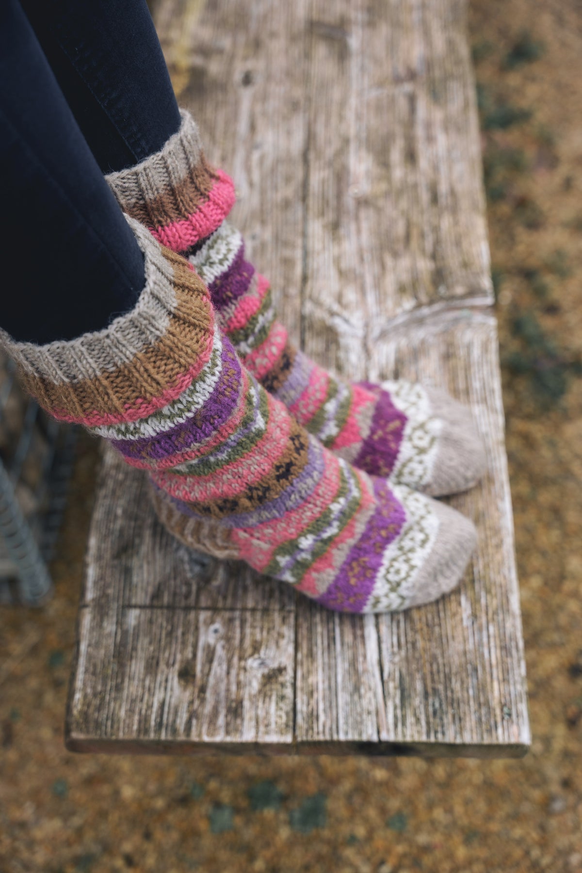 Coral Fair Isle Hand Knitted Socks