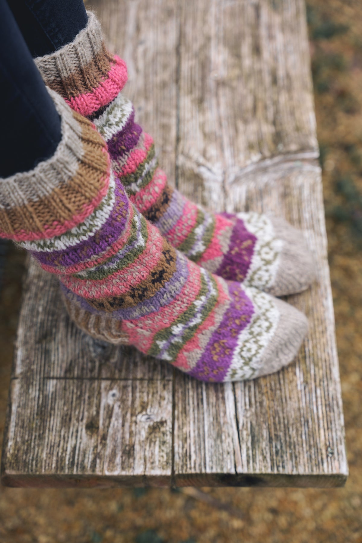 Coral Fair Isle Hand Knitted Socks
