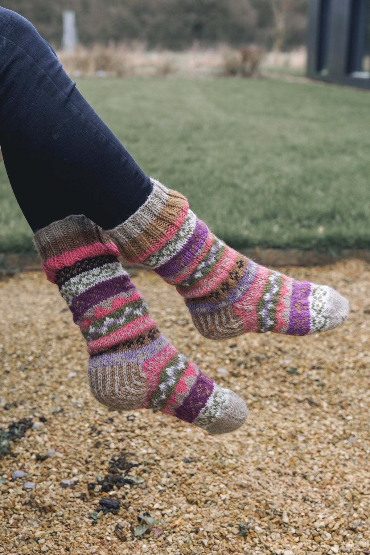 Coral Fair Isle Hand Knitted Socks