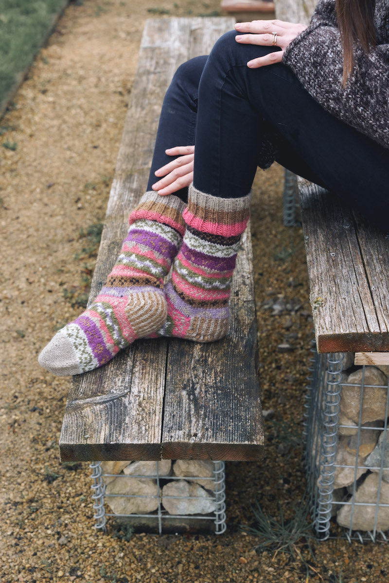 Coral Fair Isle Hand Knitted Socks