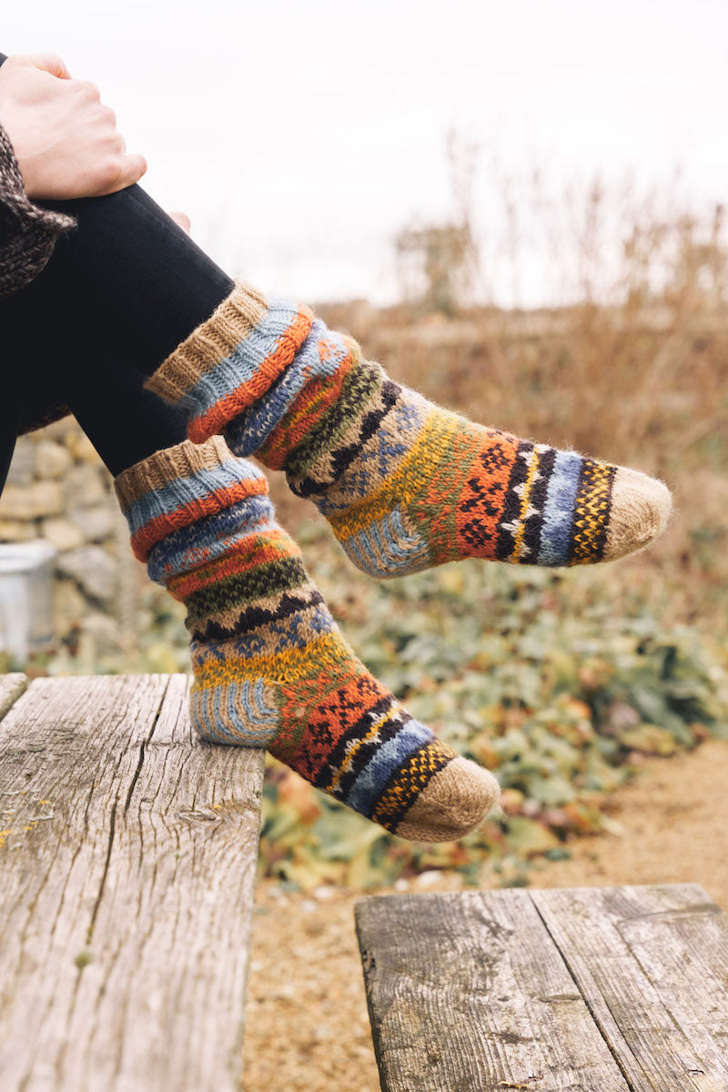 Ochre Fair Isle Hand Knitted Socks