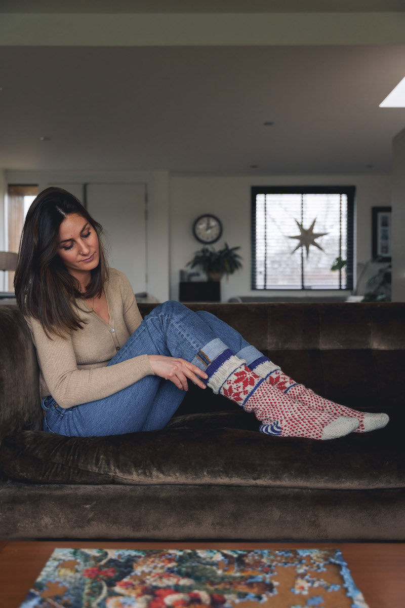 Snowflake Hand Knitted Fair Isle Socks