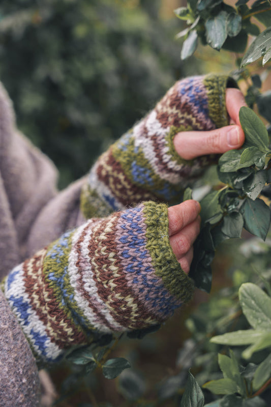 Olive Green Hand Knitted Wrist Warmers