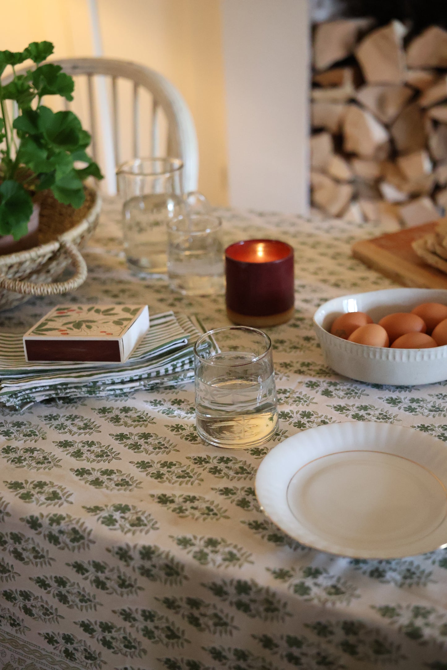 Olive and Stone Buti Block Print Tablecloth