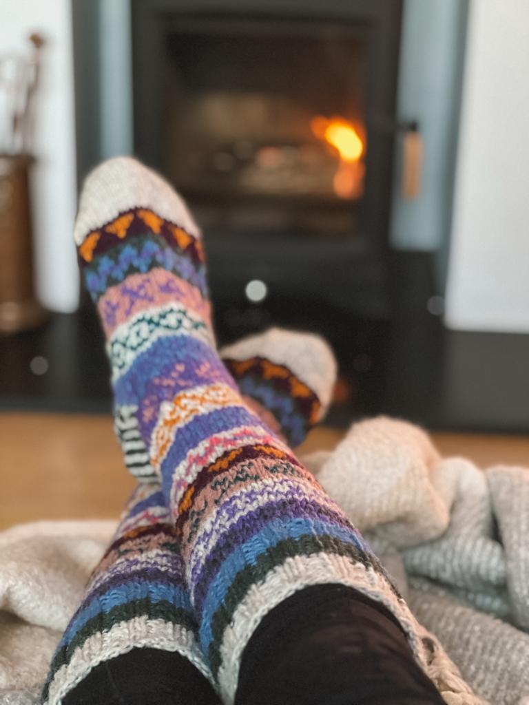 Cornflower Blue Hand Knitted Fair Isle Socks